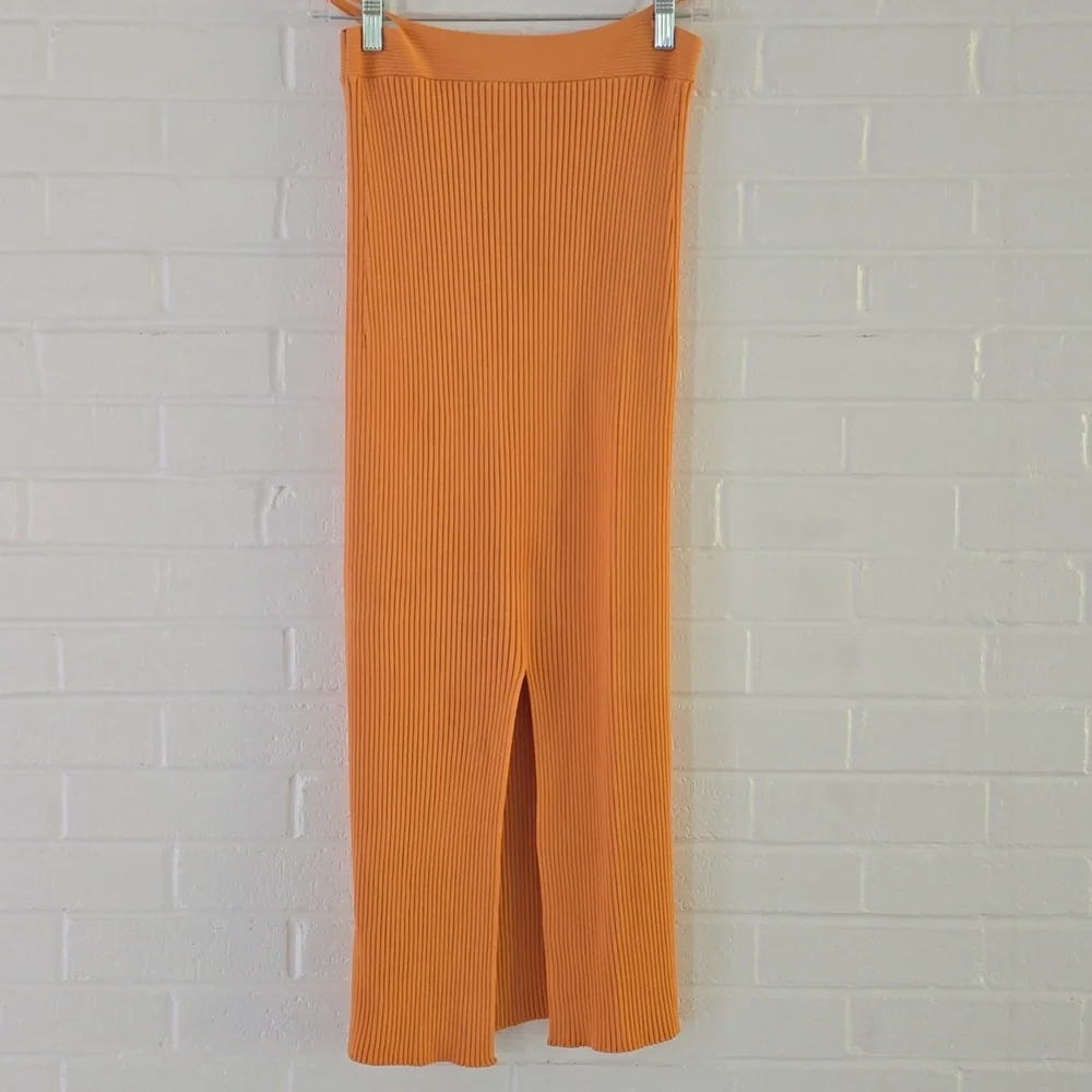 JONATHAN SIMKHAI Orange Sade Rib Knit Midi Skirt Size L - Picture 5 of 7